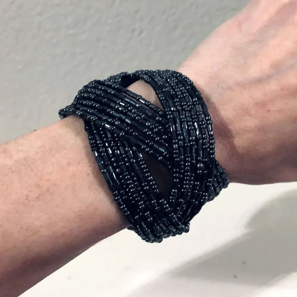 Indigo Blue Sparkly Beaded Cuff Bracelet